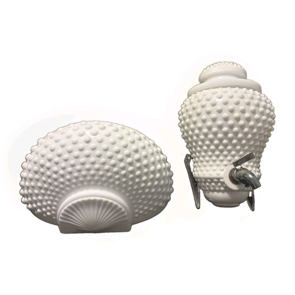 Vintage Fenton Milk Glass Hobnail Lavabo Water Fountain Wall Planter 3 Pc